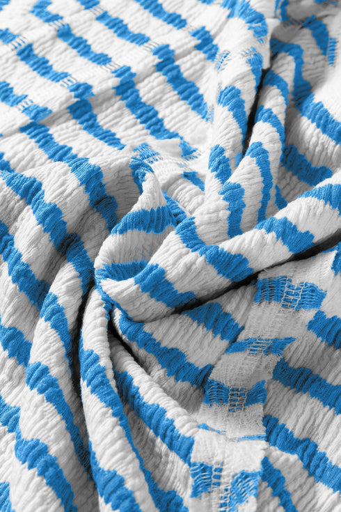 Textured Stripe Mixed Fabric Patchwork Short Sleeve Tee