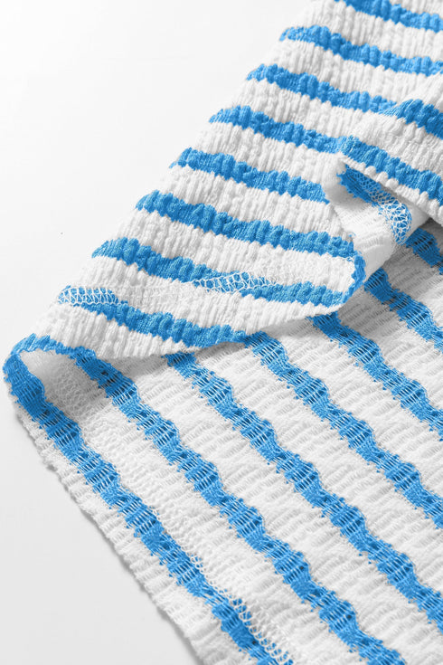 Textured Stripe Mixed Fabric Patchwork Short Sleeve Tee