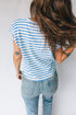 Textured Stripe Mixed Fabric Patchwork Short Sleeve Tee