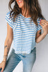 Textured Stripe Mixed Fabric Patchwork Short Sleeve Tee