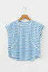 Textured Stripe Mixed Fabric Patchwork Short Sleeve Tee