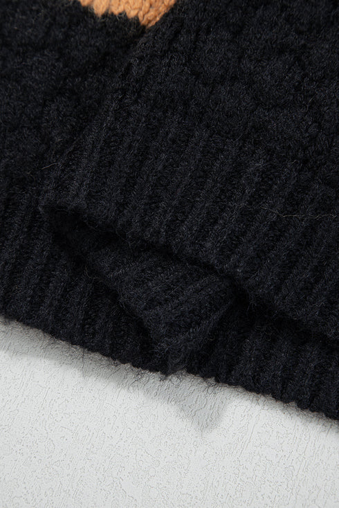 Textured Stripe Mock Neck Chunky Knit Sweater