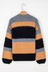 Textured Stripe Mock Neck Chunky Knit Sweater