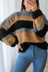 Textured Stripe Mock Neck Chunky Knit Sweater
