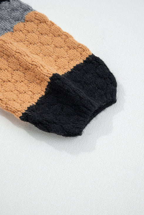 Textured Stripe Mock Neck Chunky Knit Sweater