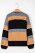 Textured Stripe Mock Neck Chunky Knit Sweater