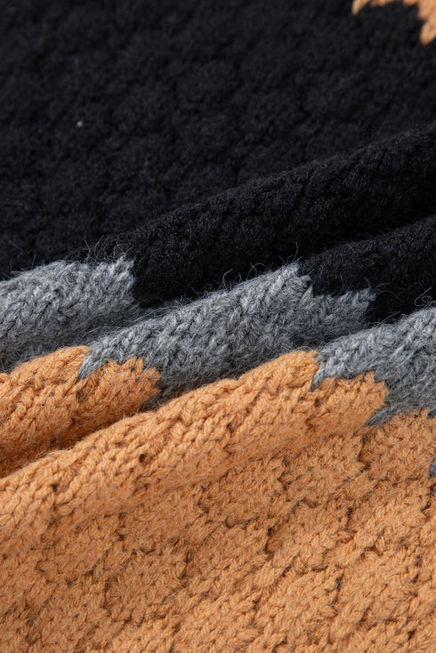 Textured Stripe Mock Neck Chunky Knit Sweater