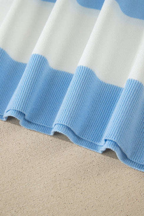 Textured Stripe Patchwork Knit Short Sleeve Sweater