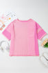 Textured Stripe Patchwork Waffle Knit T Shirt