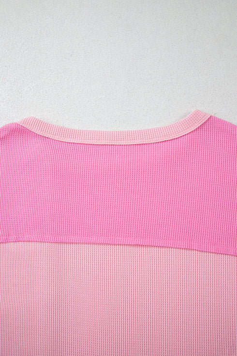 Textured Stripe Patchwork Waffle Knit T Shirt