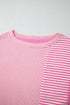 Textured Stripe Patchwork Waffle Knit T Shirt