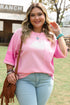 Textured Stripe Patchwork Waffle Knit T Shirt