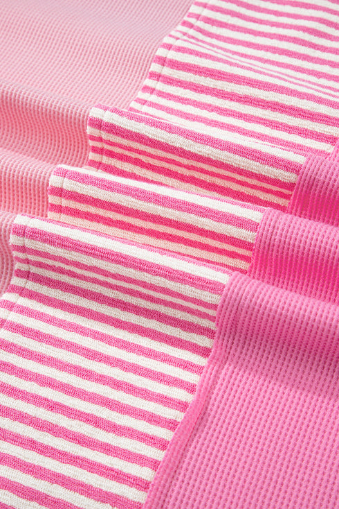 Textured Stripe Patchwork Waffle Knit T Shirt