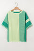 Textured Stripe Patchwork Waffle Knit T Shirt