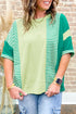 Textured Stripe Patchwork Waffle Knit T Shirt