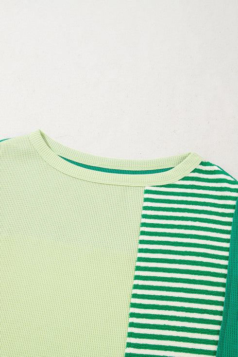 Textured Stripe Patchwork Waffle Knit T Shirt