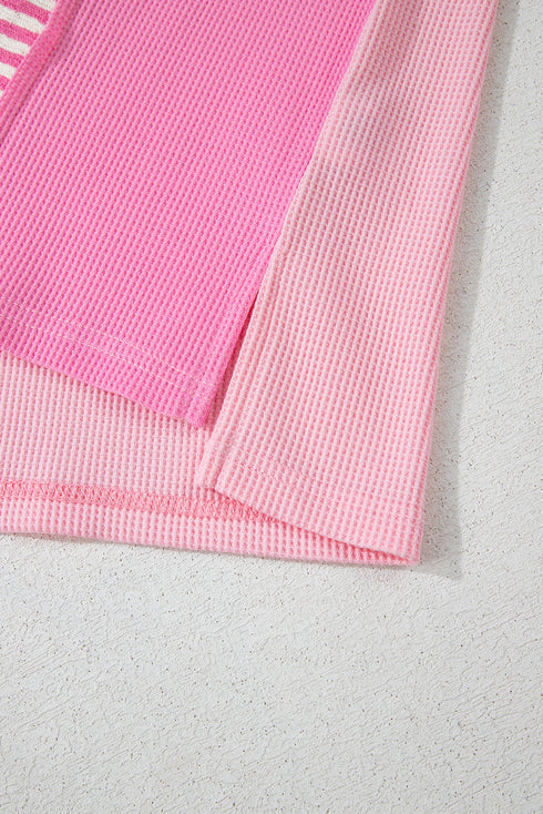 Textured Stripe Patchwork Waffle Knit T Shirt
