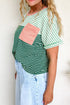 Textured Stripe Pattern Mixed Print Detail Relaxed Tee