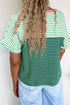 Textured Stripe Pattern Mixed Print Detail Relaxed Tee