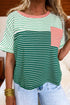 Textured Stripe Pattern Mixed Print Detail Relaxed Tee