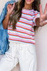 Textured Stripe Print Knit Short Sleeve Sweater