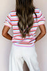 Textured Stripe Print Knit Short Sleeve Sweater