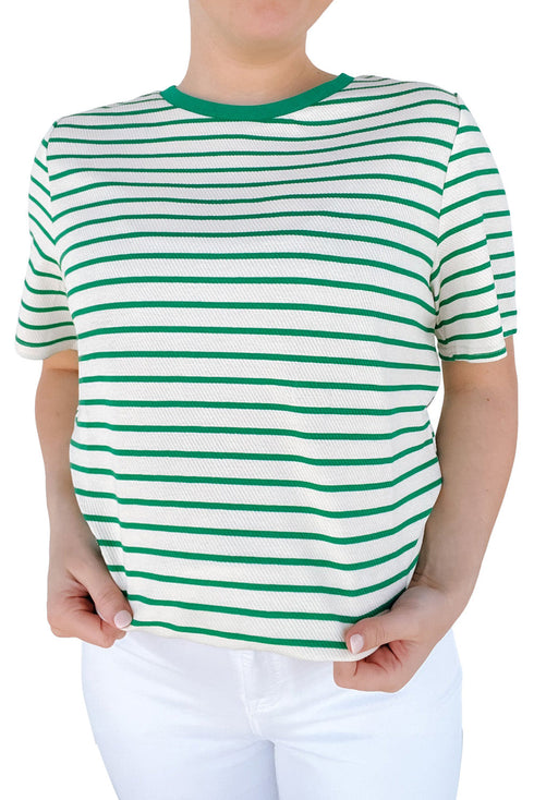 Textured Stripe Print Round Neck Tee