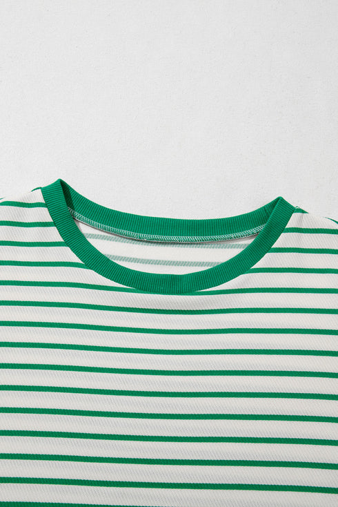Textured Stripe Print Round Neck Tee