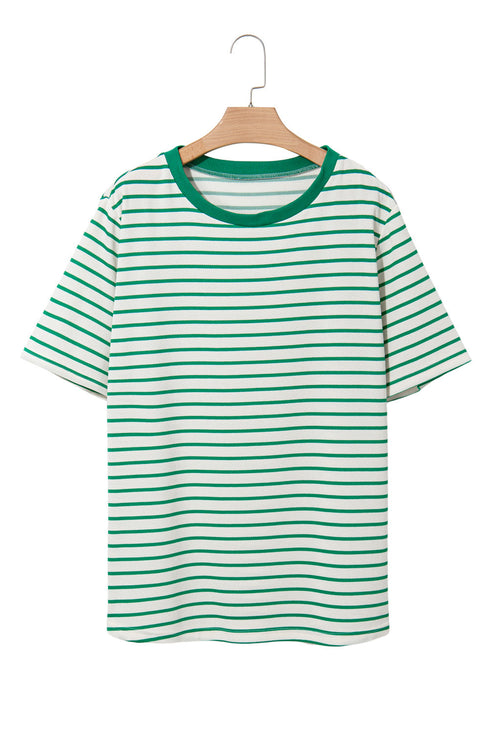 Textured Stripe Print Round Neck Tee