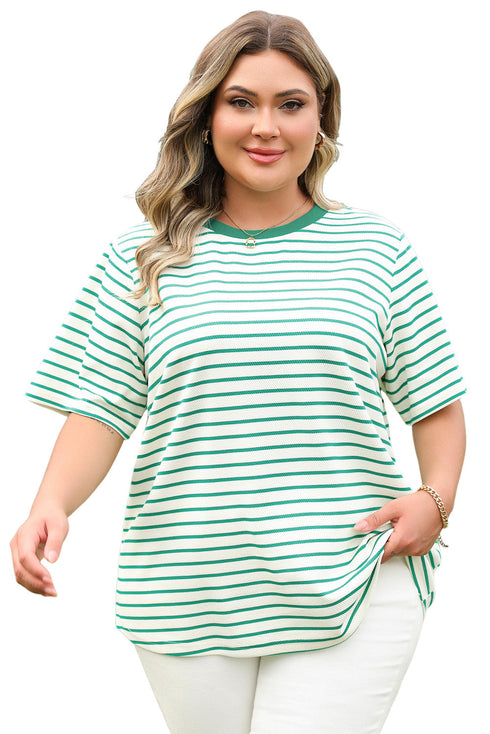 Textured Stripe Print Round Neck Tee