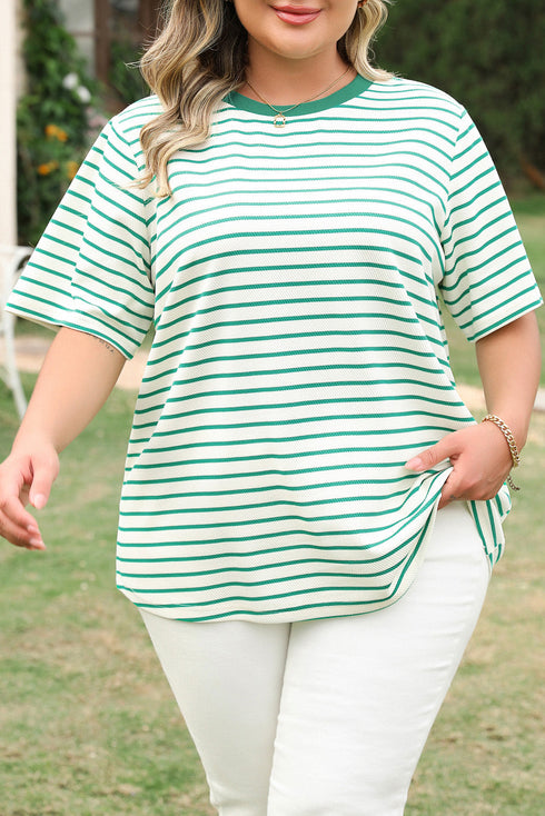 Textured Stripe Print Round Neck Tee