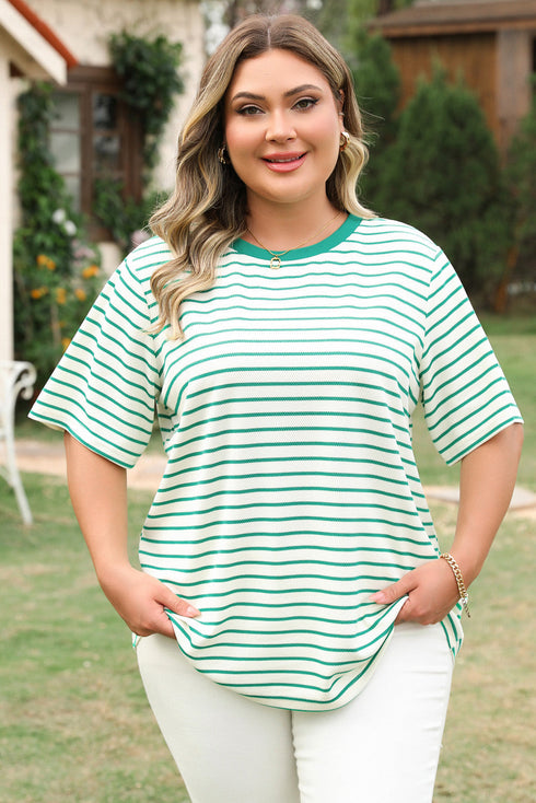 Textured Stripe Print Round Neck Tee