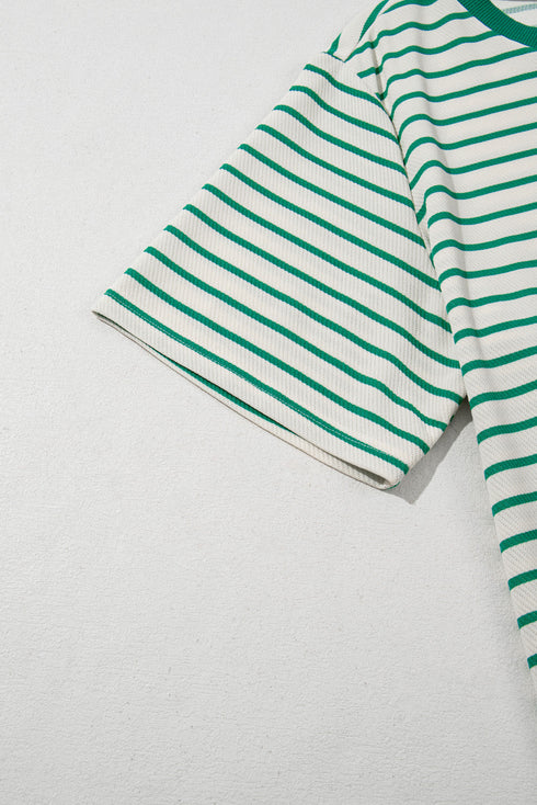 Textured Stripe Print Round Neck Tee