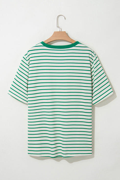 Textured Stripe Print Round Neck Tee