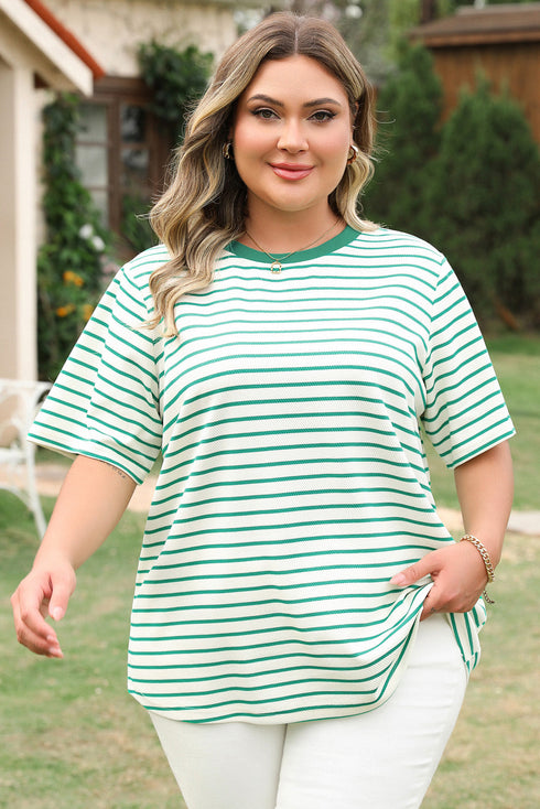 Textured Stripe Print Round Neck Tee