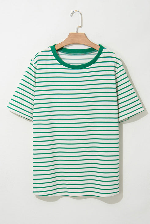 Textured Stripe Print Round Neck Tee