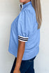 Textured Stripe Print Split Neck Puff Sleeve Top
