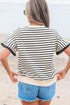 Textured Stripe Ruffle Sleeve Scallop Trim Crewneck Top