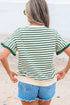 Textured Stripe Ruffle Sleeve Scallop Trim Crewneck Top