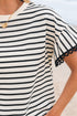 Textured Stripe Ruffle Sleeve Scallop Trim Crewneck Top