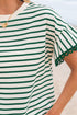 Textured Stripe Ruffle Sleeve Scallop Trim Crewneck Top