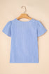 Textured Stripe Ruffle Sleeve Square Neck Crochet Detail Blouse