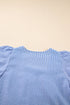 Textured Stripe Ruffle Sleeve Square Neck Crochet Detail Blouse
