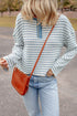 Textured Stripe Ruffle Trim Button Front Henley Top