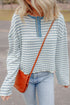 Textured Stripe Ruffle Trim Button Front Henley Top