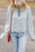Textured Stripe Ruffle Trim Button Front Henley Top