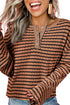 Textured Stripe Ruffle Trim Button Front Henley Top