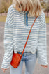 Textured Stripe Ruffle Trim Button Front Henley Top