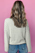 Textured Stripe Ruffle Trim Button Front Henley Top