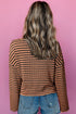 Textured Stripe Ruffle Trim Button Front Henley Top